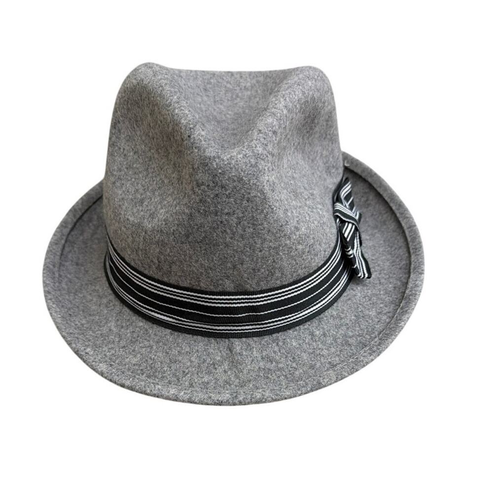 Goorin Bros 100% Wool Fedora Hat Grosgrain Ribbon Band Gray Size S/M